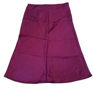 Jigsaw Burgundy Satin Bias Hidden Side Zip Midi Slip Skirt Women's 12